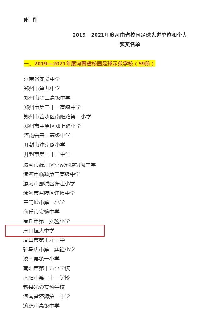 热烈祝贺我校荣获“河南省2019—2021年度青少年校园足校工作优秀单位”称号、马明老师荣获“河南省校园足球优秀指导教师”称号